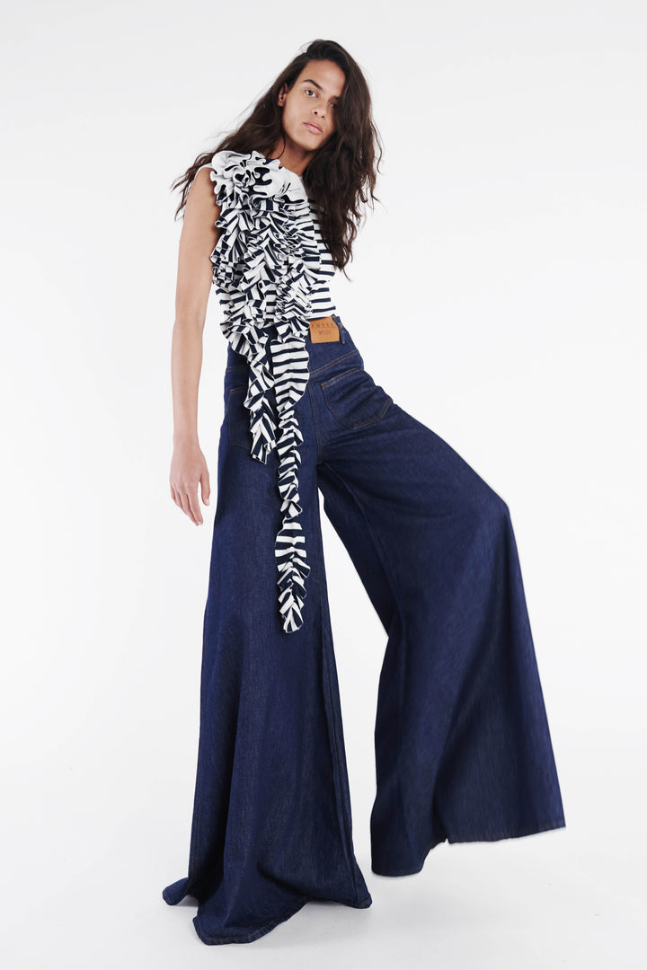 Super Wide Leg Mirror Jeans Indigo Rinse Wash