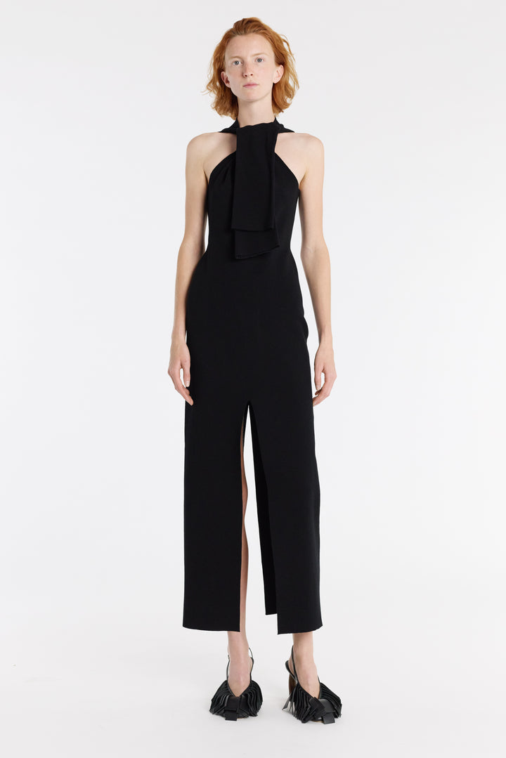 Knit Dress With Neck Tie Black