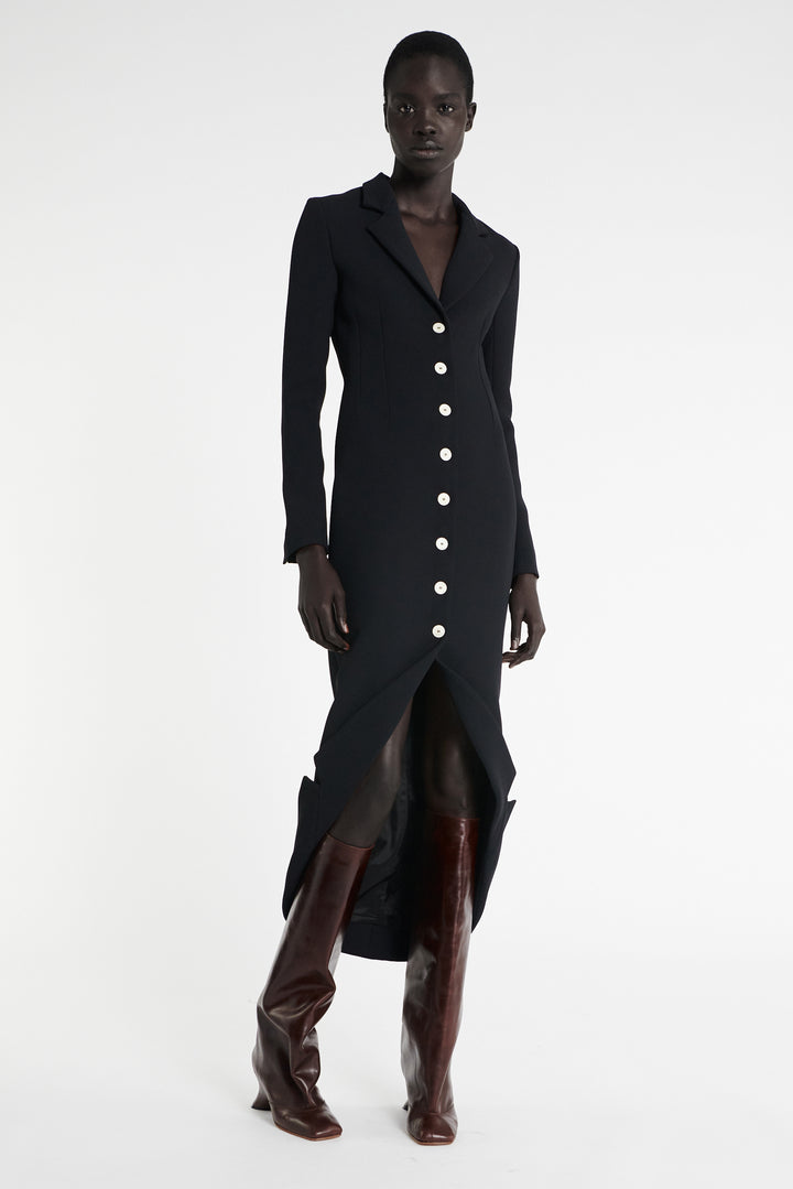 Tailored Shirt Dress With Jacket Collar At Hem Black