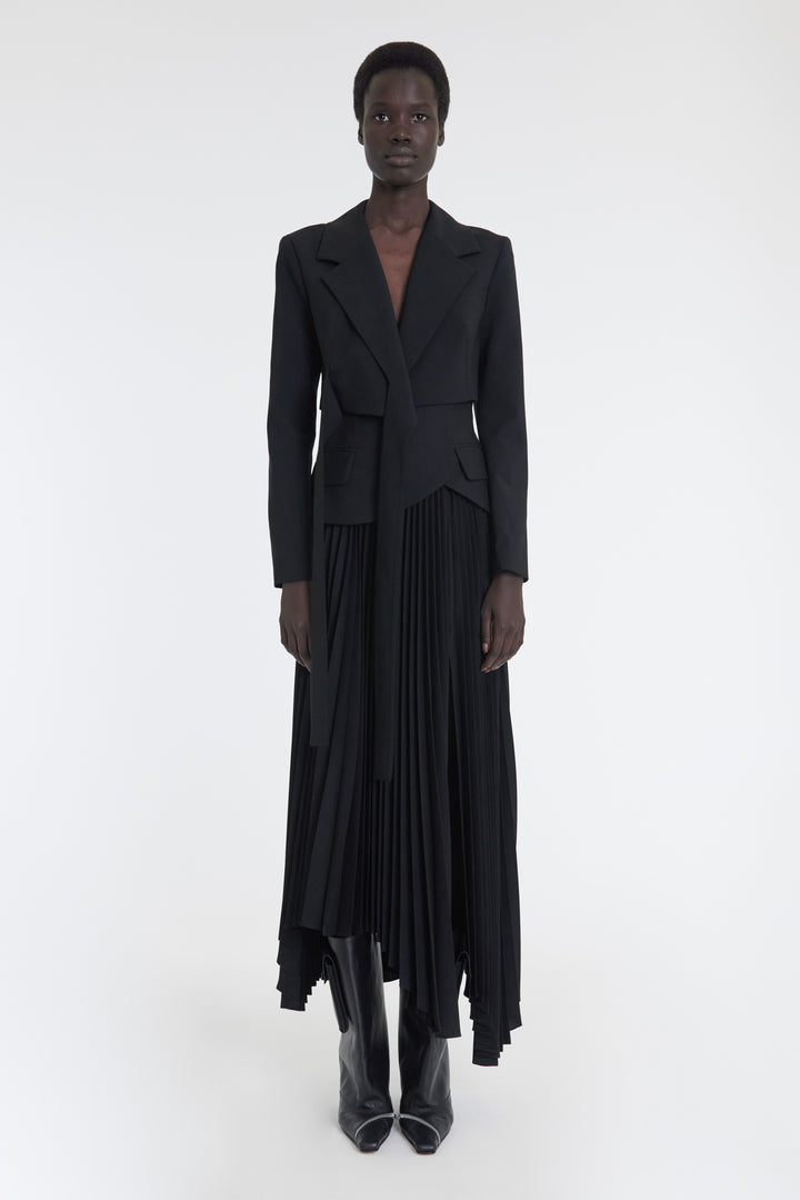 Cropped Wrap Around Jacket With Ties Black