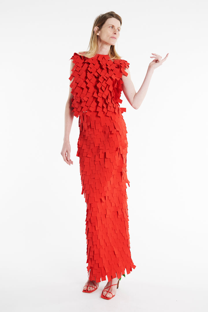 Top With Rectangle Detail Red