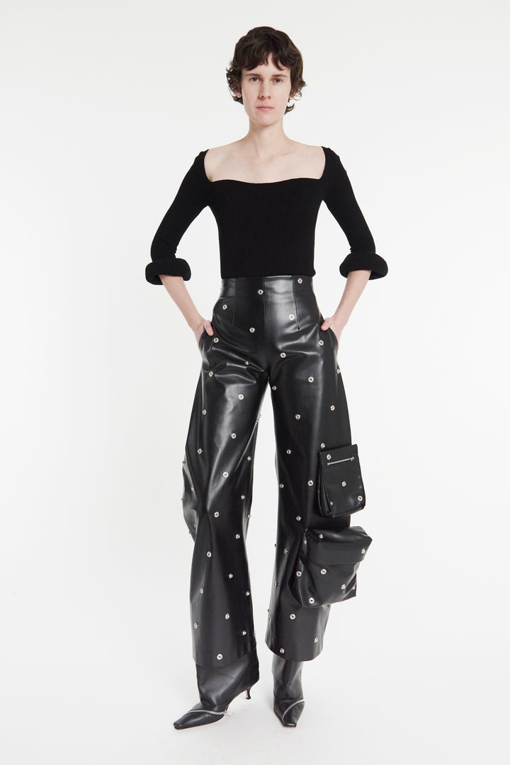 Knit Top With Square Decollete And Doughnut Sleeves Black