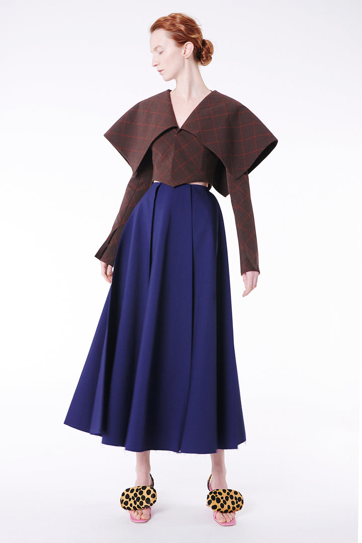 Cropped Jacket With Collar Brown Check