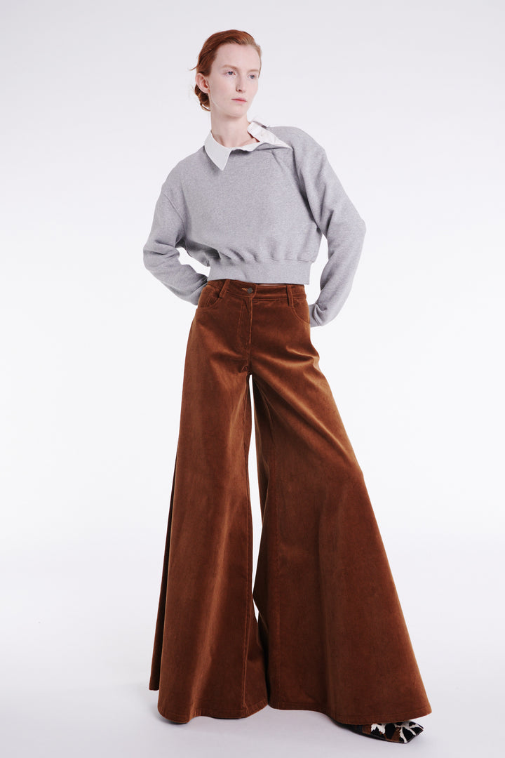 Cord Wide Leg Jean Trousers Tan