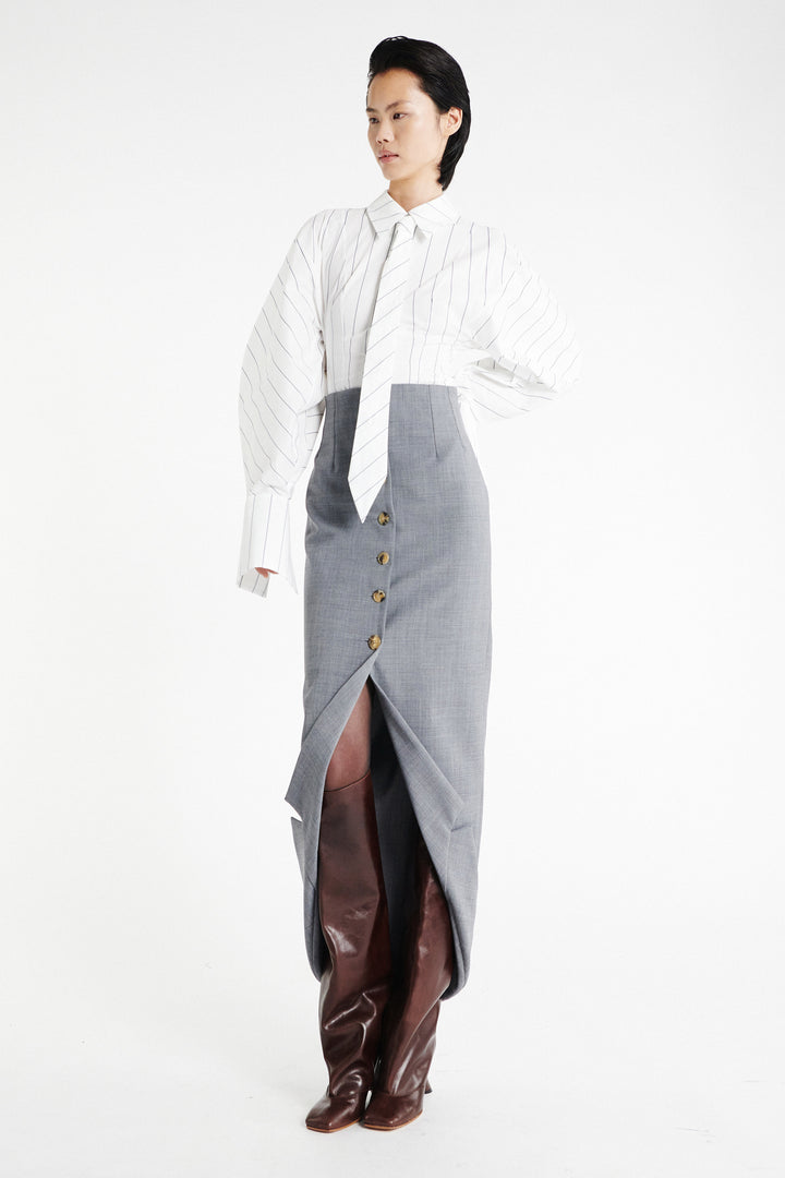 Tailored Skirt With Jacket Collar At Hem Grey Melange
