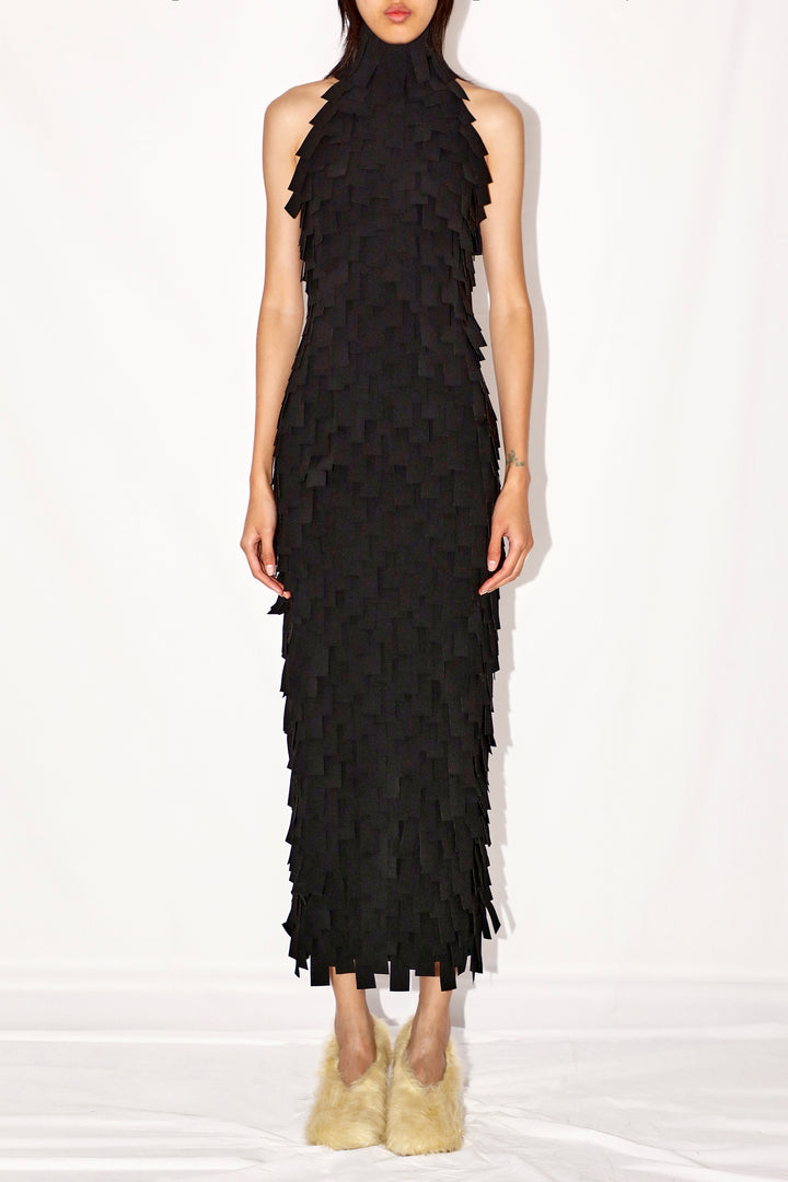 Multi Rectangle Halterneck Midi Dress Black