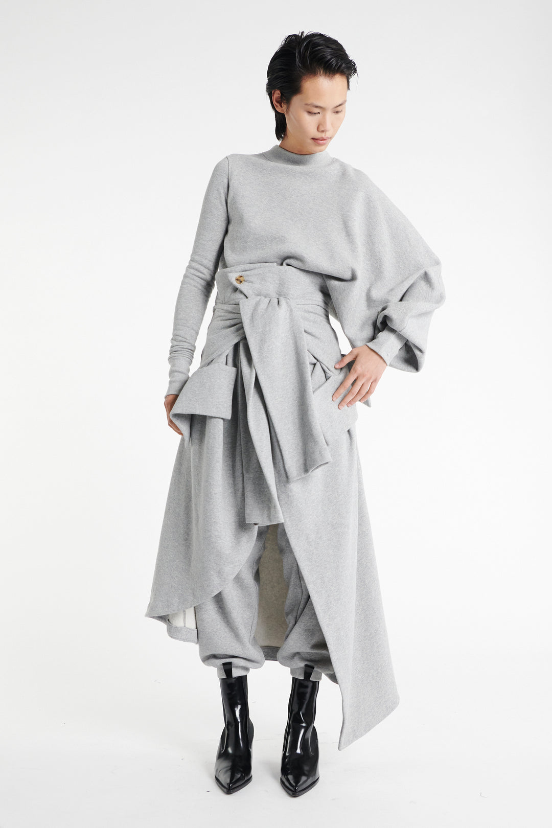 Jersey Slouched Sleeve Sweatshirt Grey Melange