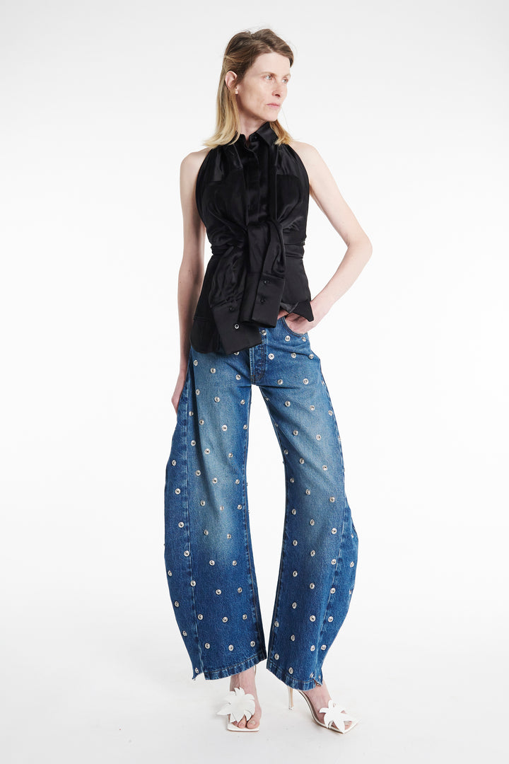Studded Organic Jeans With Side Inserts Blue