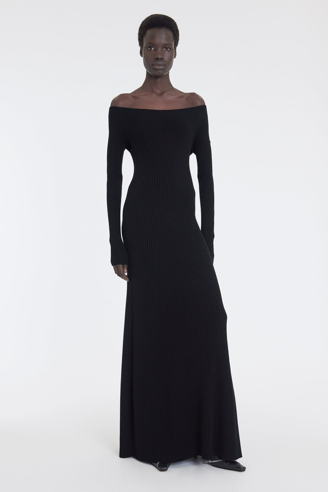 Knit Maxi Off Shoulder Dress Black | Luxury Womenswear