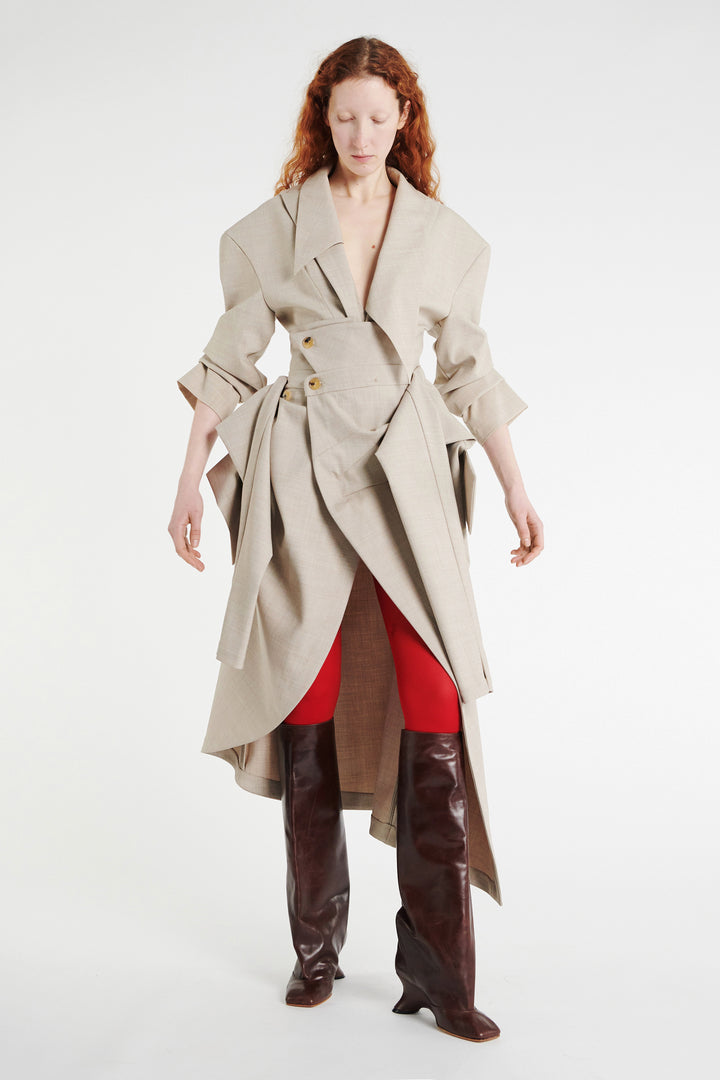 Tailored Bodysuit With Shirt Collar Insert Beige Melange