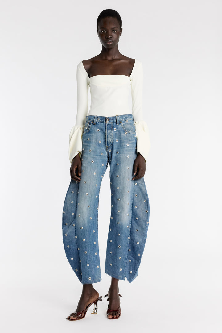 Top With Square Decollete And Puff Cuffs Ivory