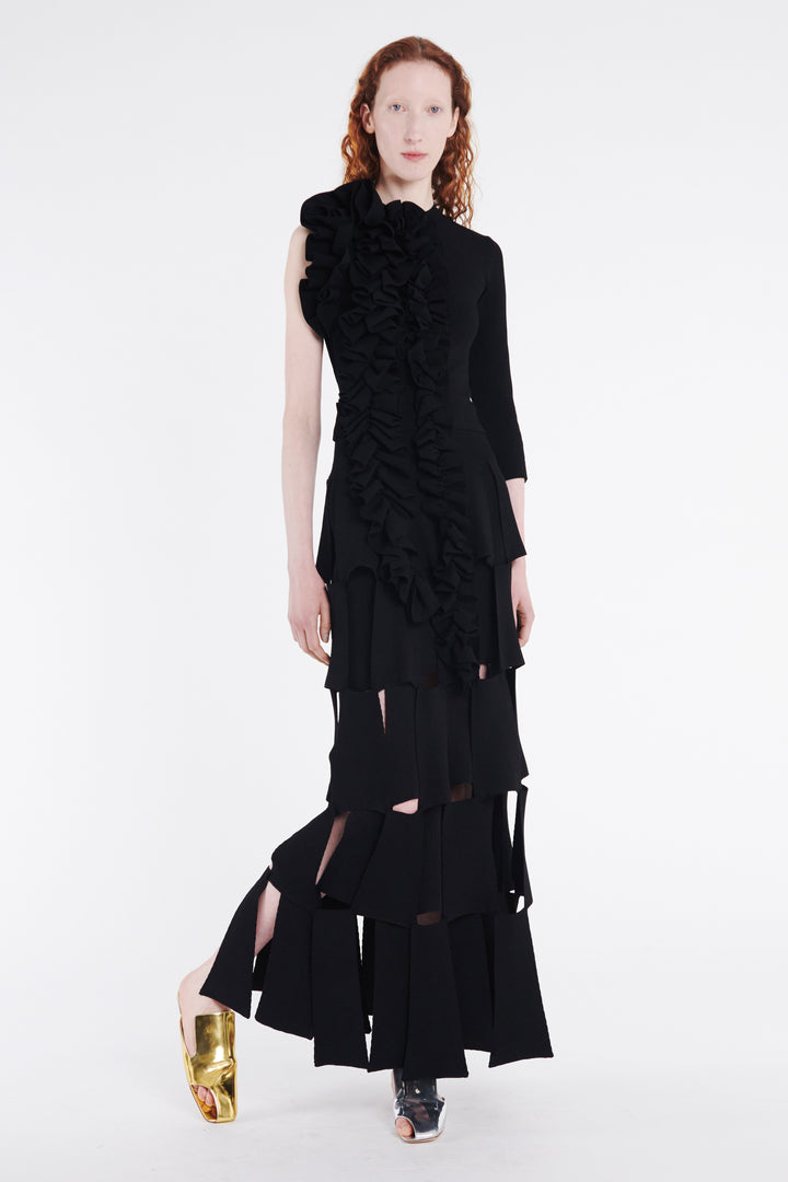 Knitted Fitted Top With Ruffle Black