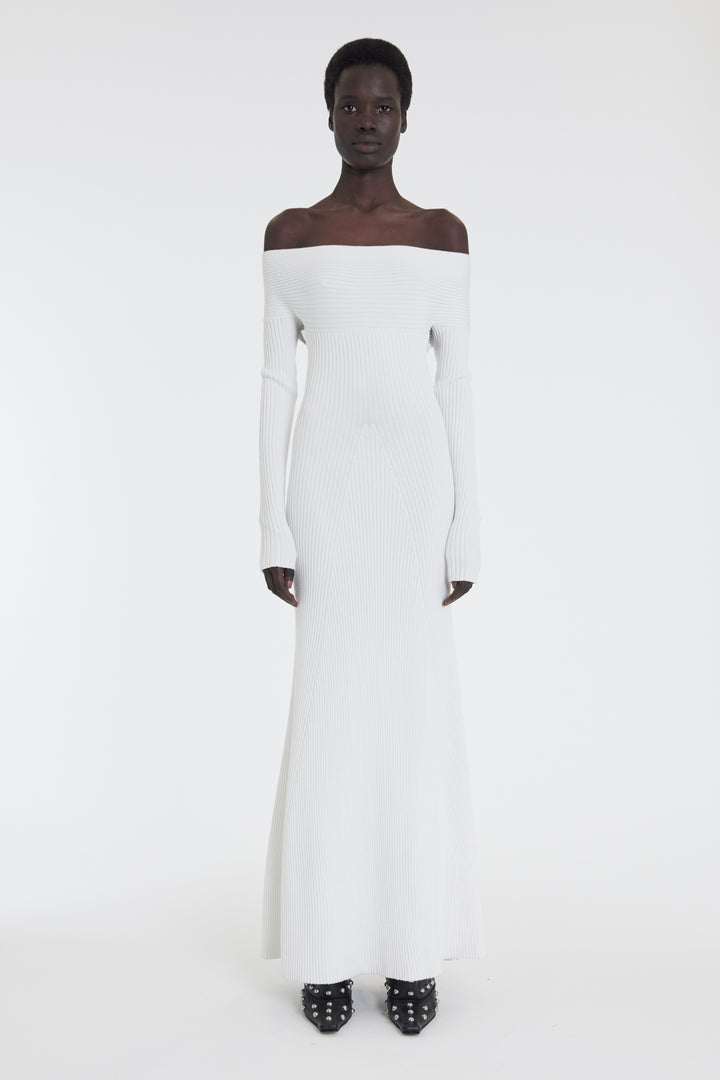 Knit Maxi Off Shoulder Dress Ivory