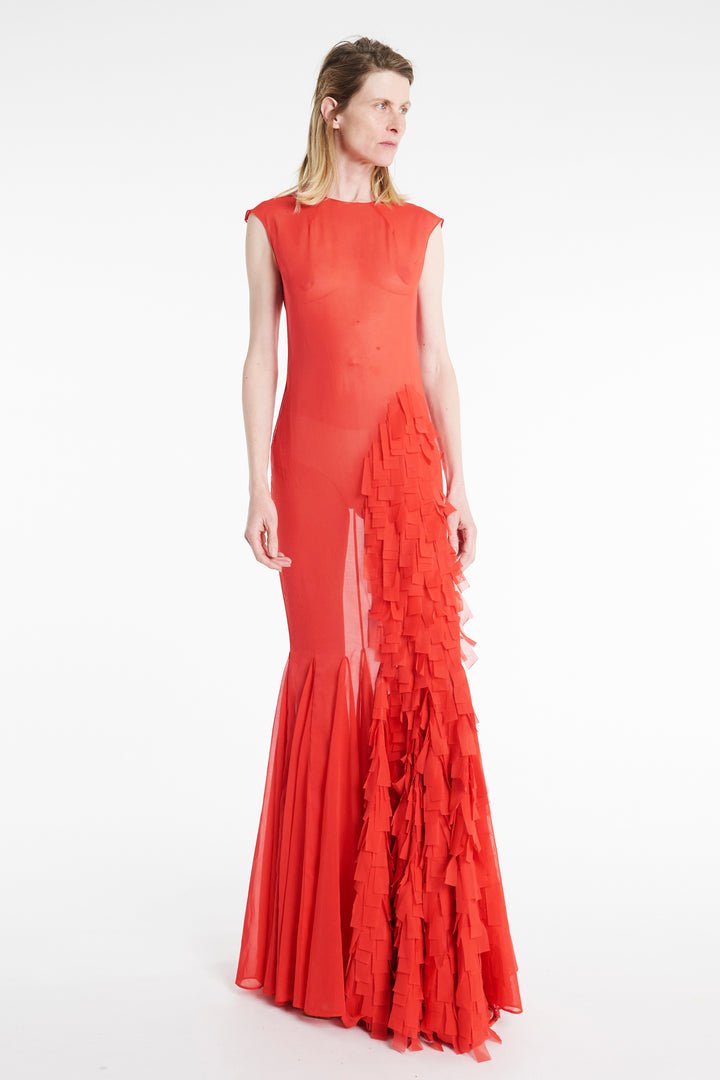 Organza Godet Dress Red