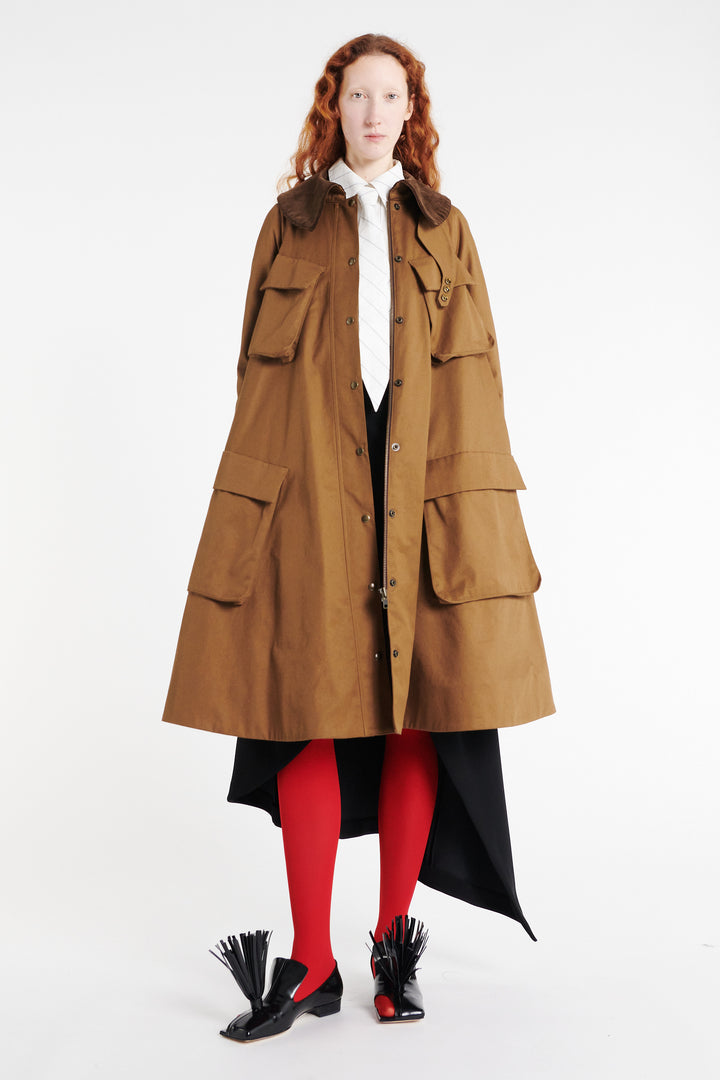 Long Flared Trench With Pockets Khaki Brown