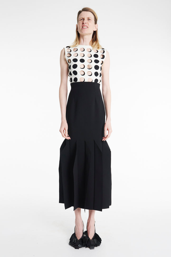 Top With Layered Circular Cutouts White Black