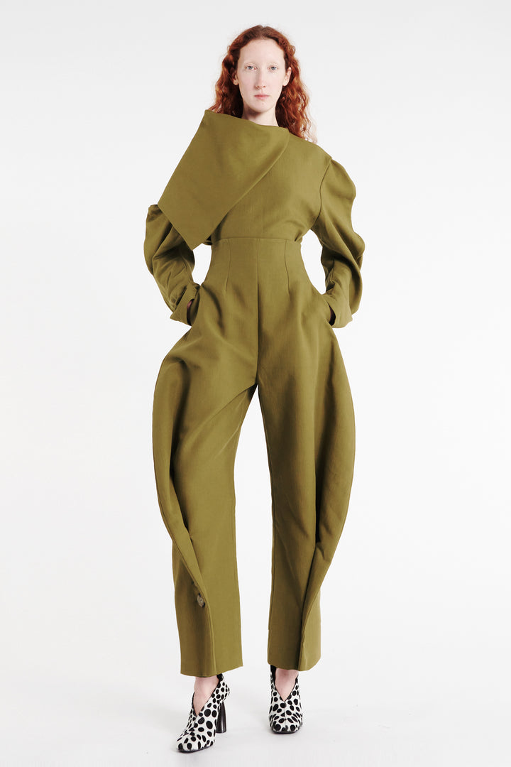 High Rise Rounded Pant Khaki Green