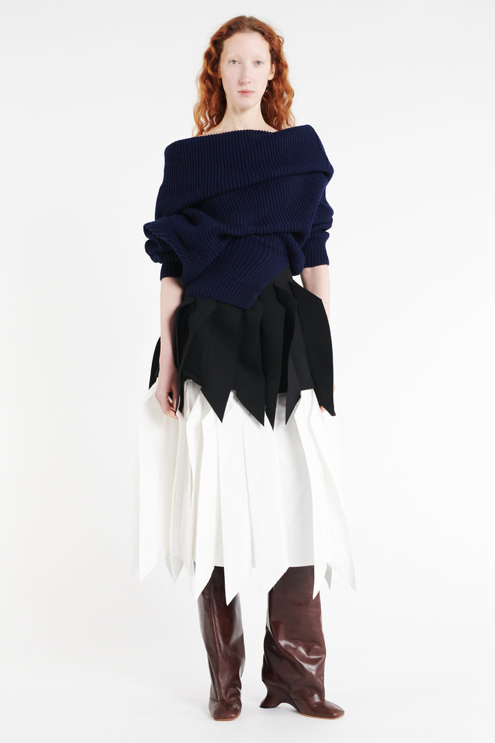 Off Shoulder Ribbed Sweater Navy