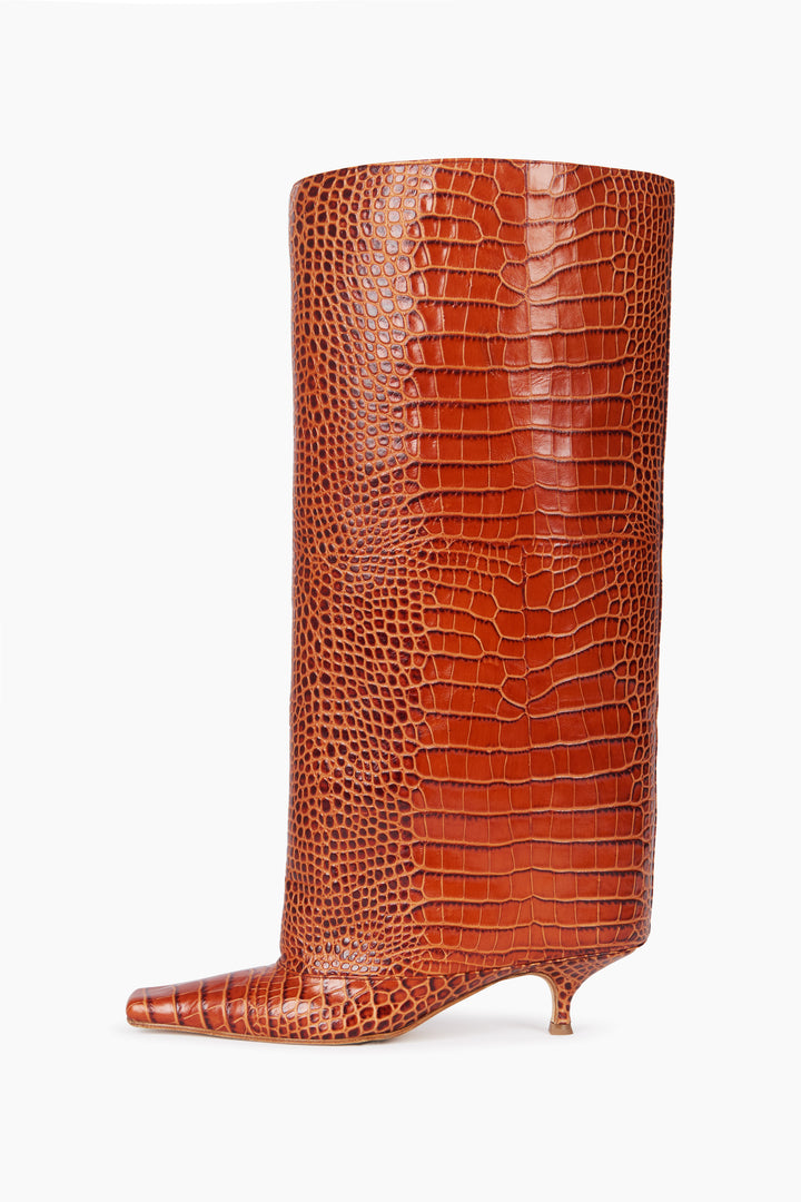 Dana Alta Croc-Effect Kitten Heel Cylinder Boot Croc