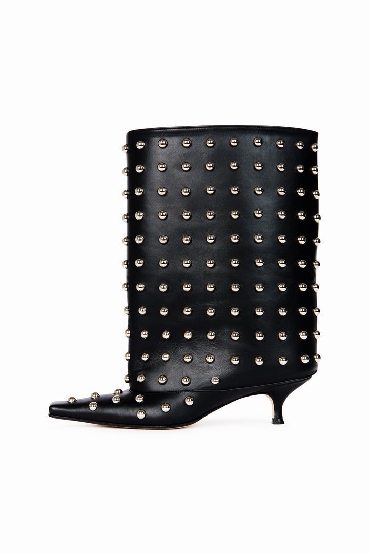 Dana Rock Kitten Heel Cylinder Boot Black Silver