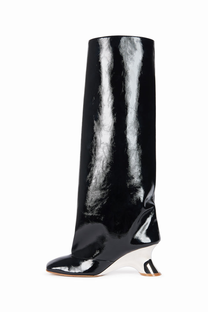 Christy High Boot With Silver And Gold Wedge Black