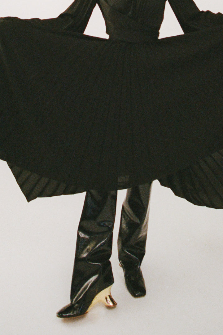 Christy High Boot With Silver And Gold Wedge Black