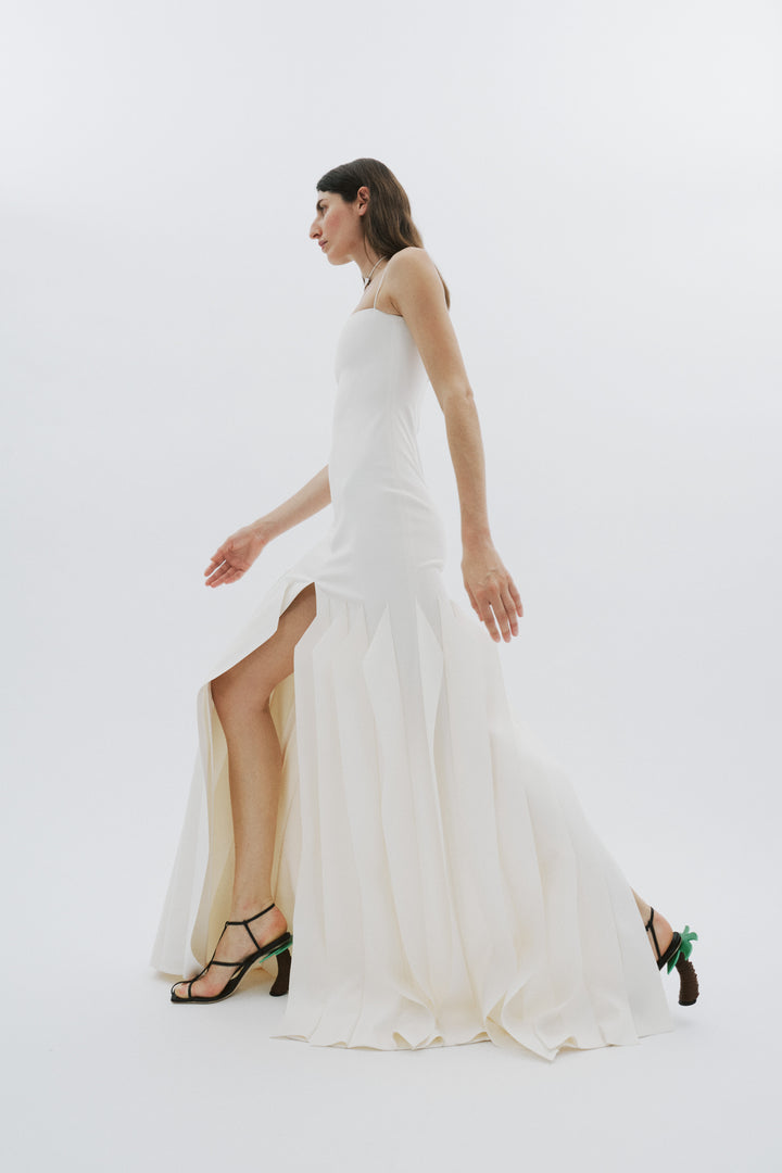 Full Length Lip Choker Dress Ivory