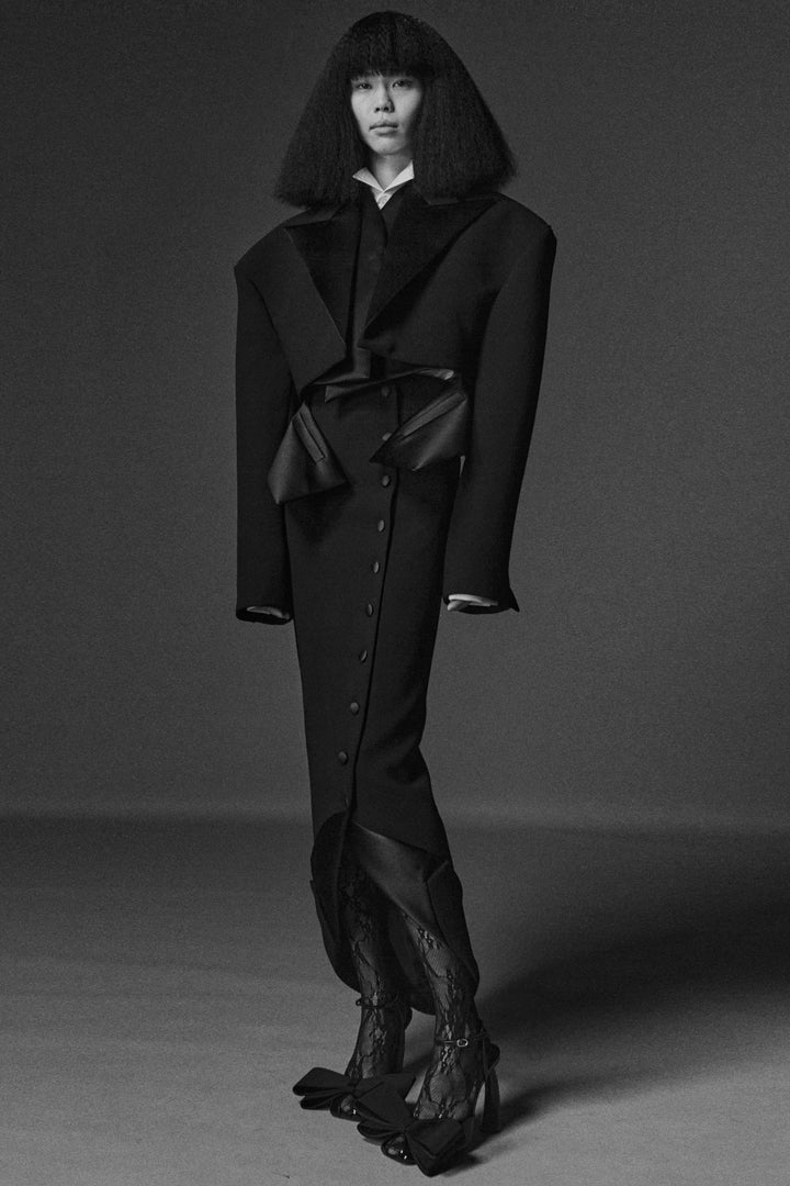 Oversized Cropped Tuxedo Jacket With Vest Insert Black