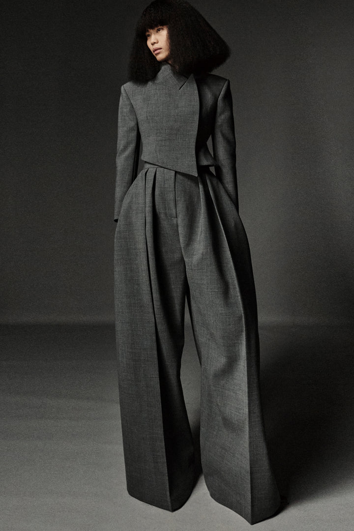 Cropped Double Breasted Jacket Grey