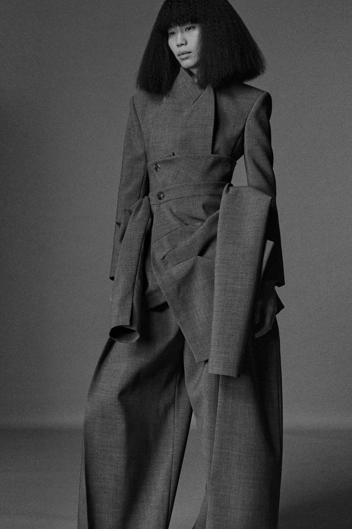 Cropped Double Breasted Jacket Grey