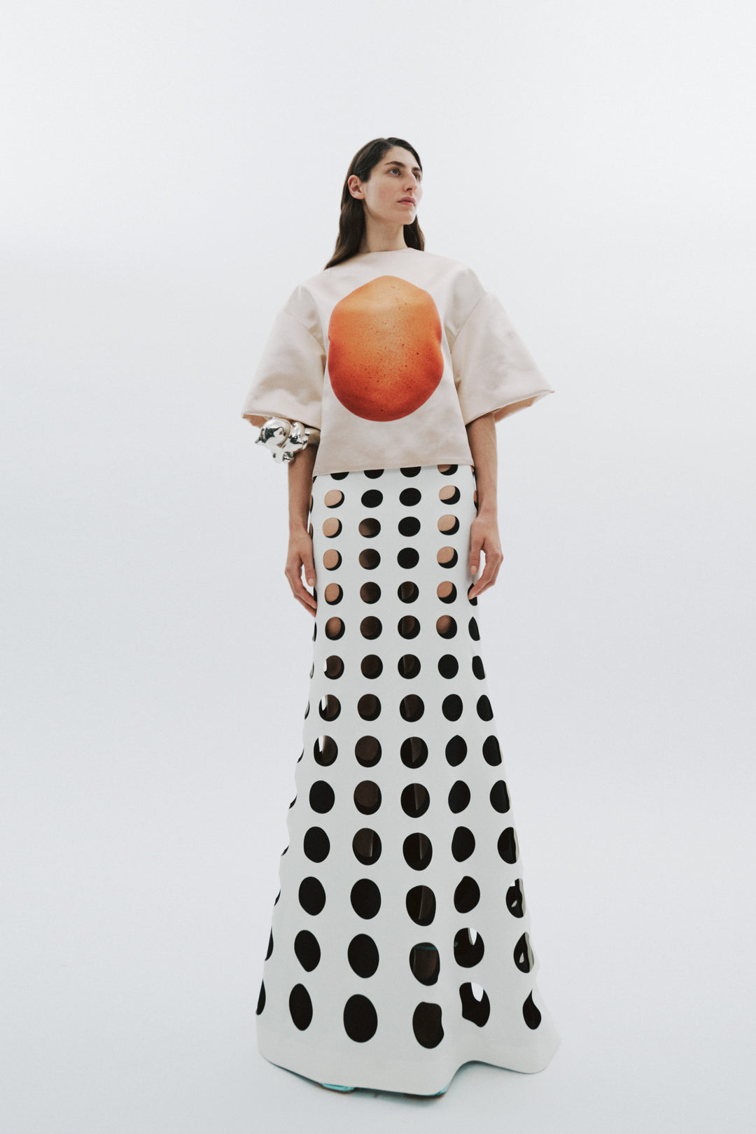 Layered Circular Cutouts Skirt White Black