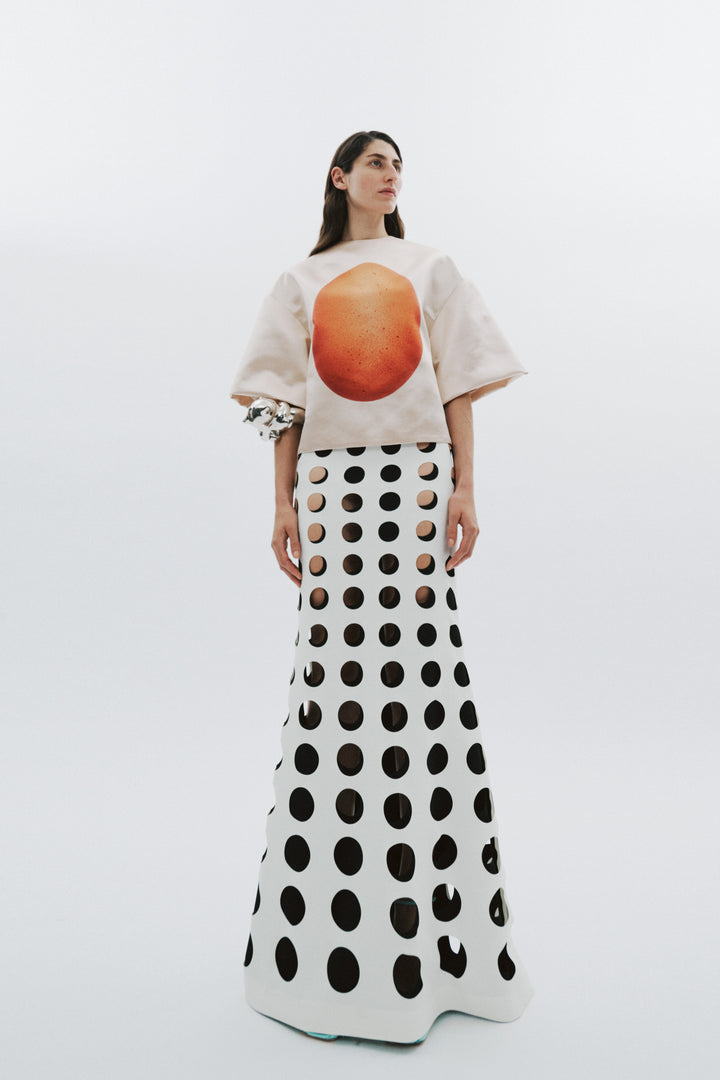 Layered Circular Cutouts Skirt White Black