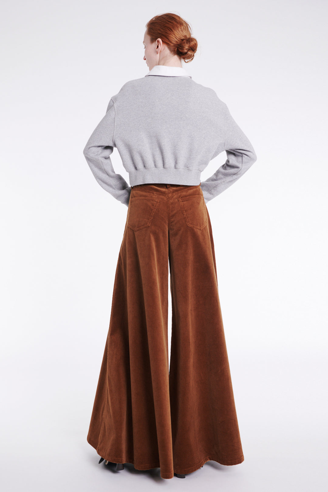 Cord Wide Leg Jean Trousers Tan