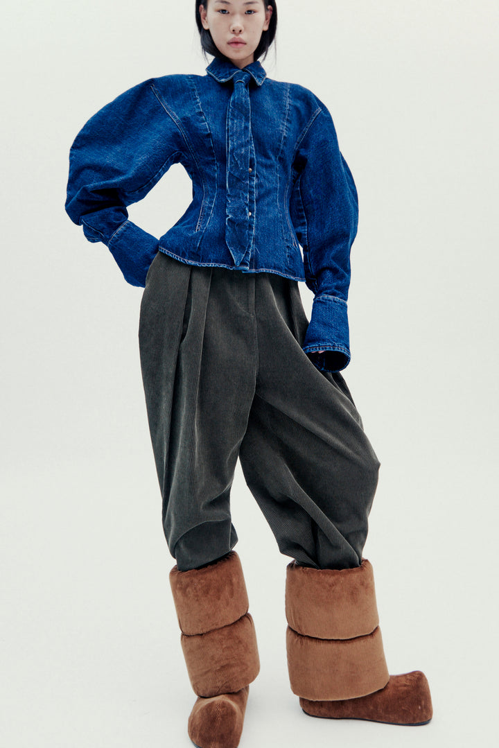 Puff Sleeve Shirt Mid Blue Wash