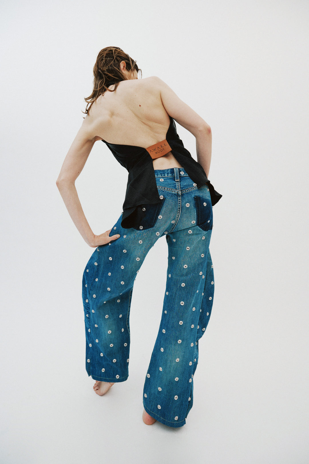 Studded Organic Jeans With Side Inserts Blue