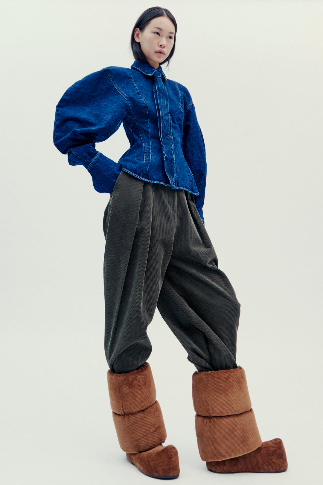 Puff Sleeve Shirt Mid Blue Wash