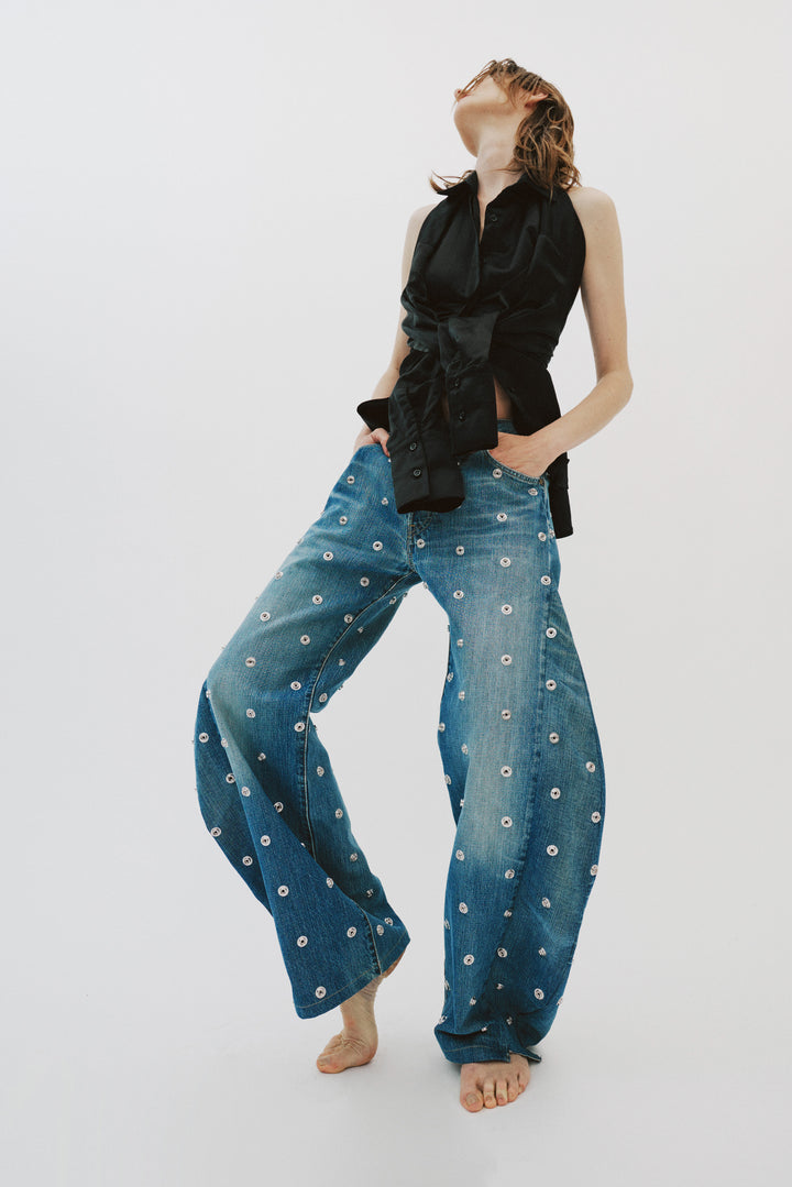 Studded Organic Jeans Blue Denim