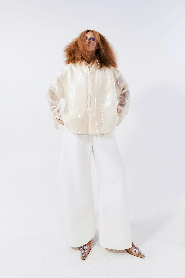 Rounded Tailored Trousers White