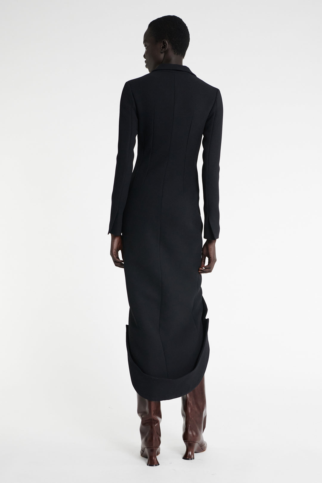 Tailored Shirt Dress With Jacket Collar At Hem Black