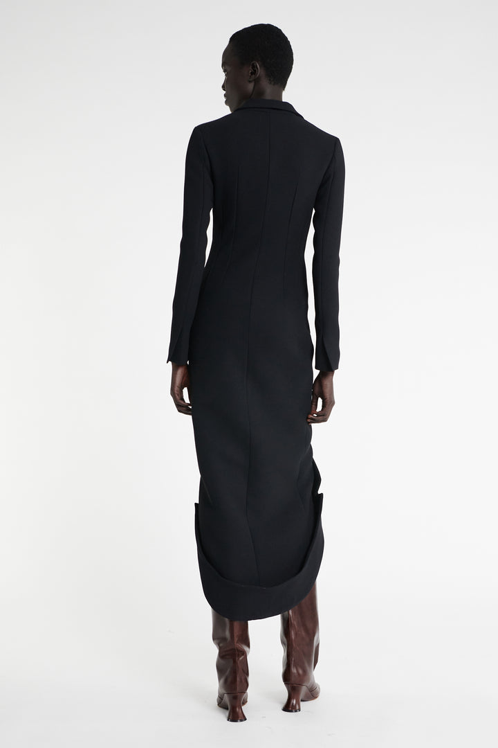 Tailored Shirt Dress With Jacket Collar At Hem Black
