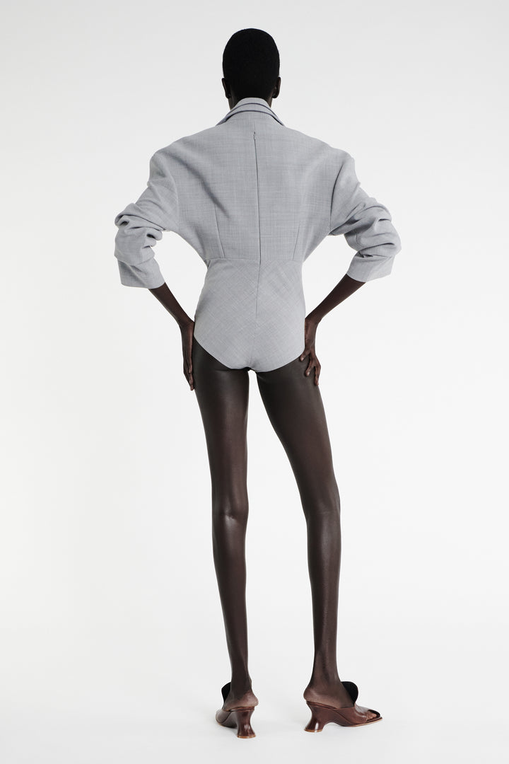 Tailored Bodysuit With Shirt Collar Insert Grey Melange