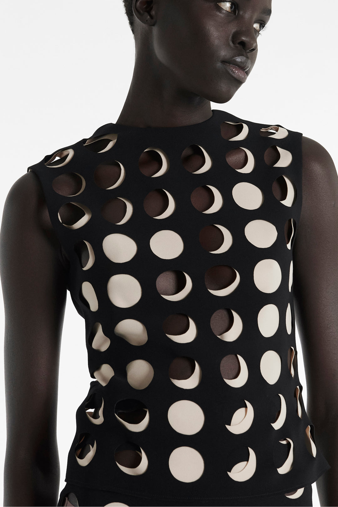 Top With Layered Circular Cutouts Black Nude
