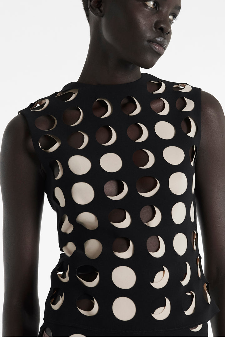 Top With Layered Circular Cutouts Black Nude