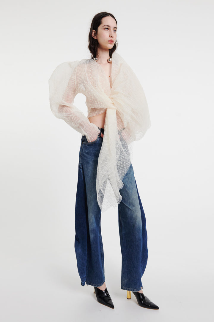 Upcycled Jeans With Curved Side Inserts Blue Denim