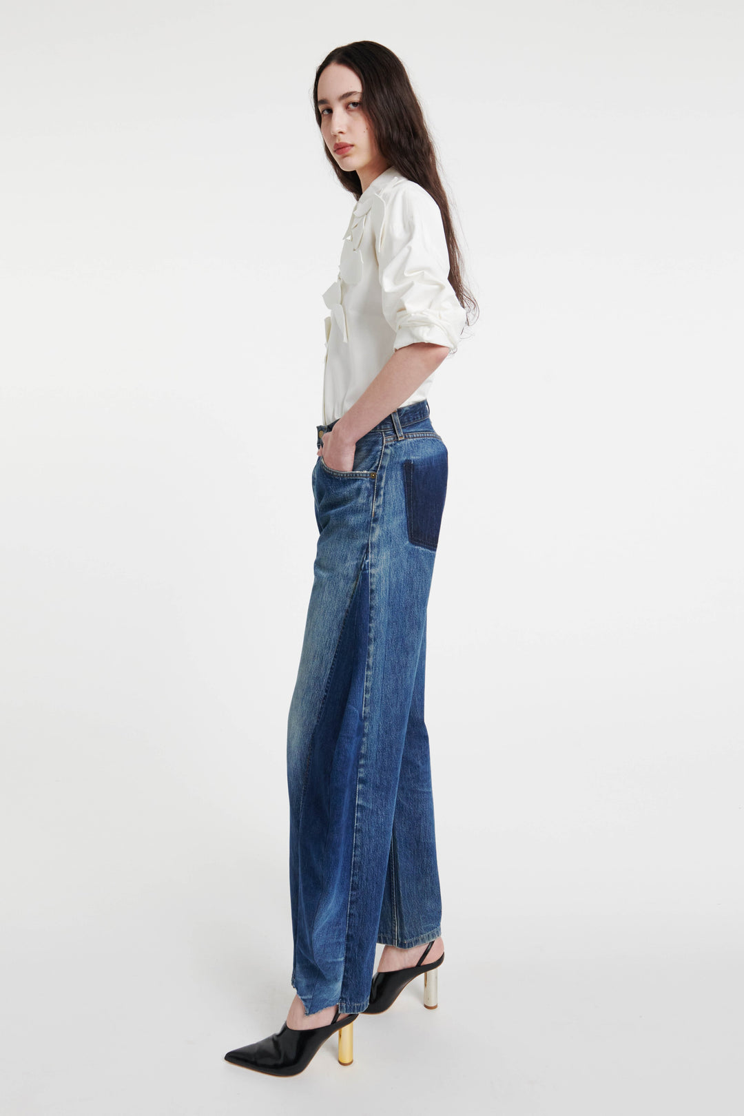 Upcycled Jeans With Curved Side Inserts Blue Denim