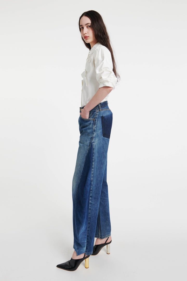 Upcycled Jeans With Curved Side Inserts Blue Denim