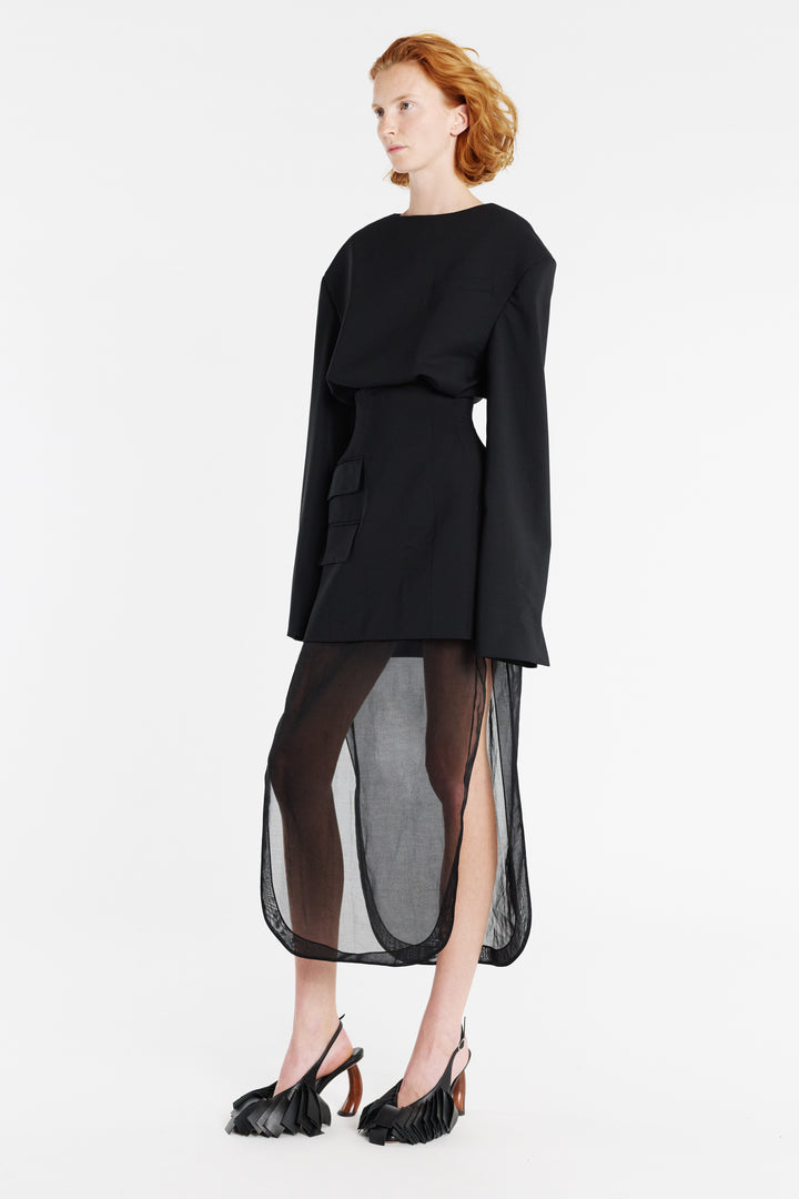 Basque Skirt With Organza Layer Black