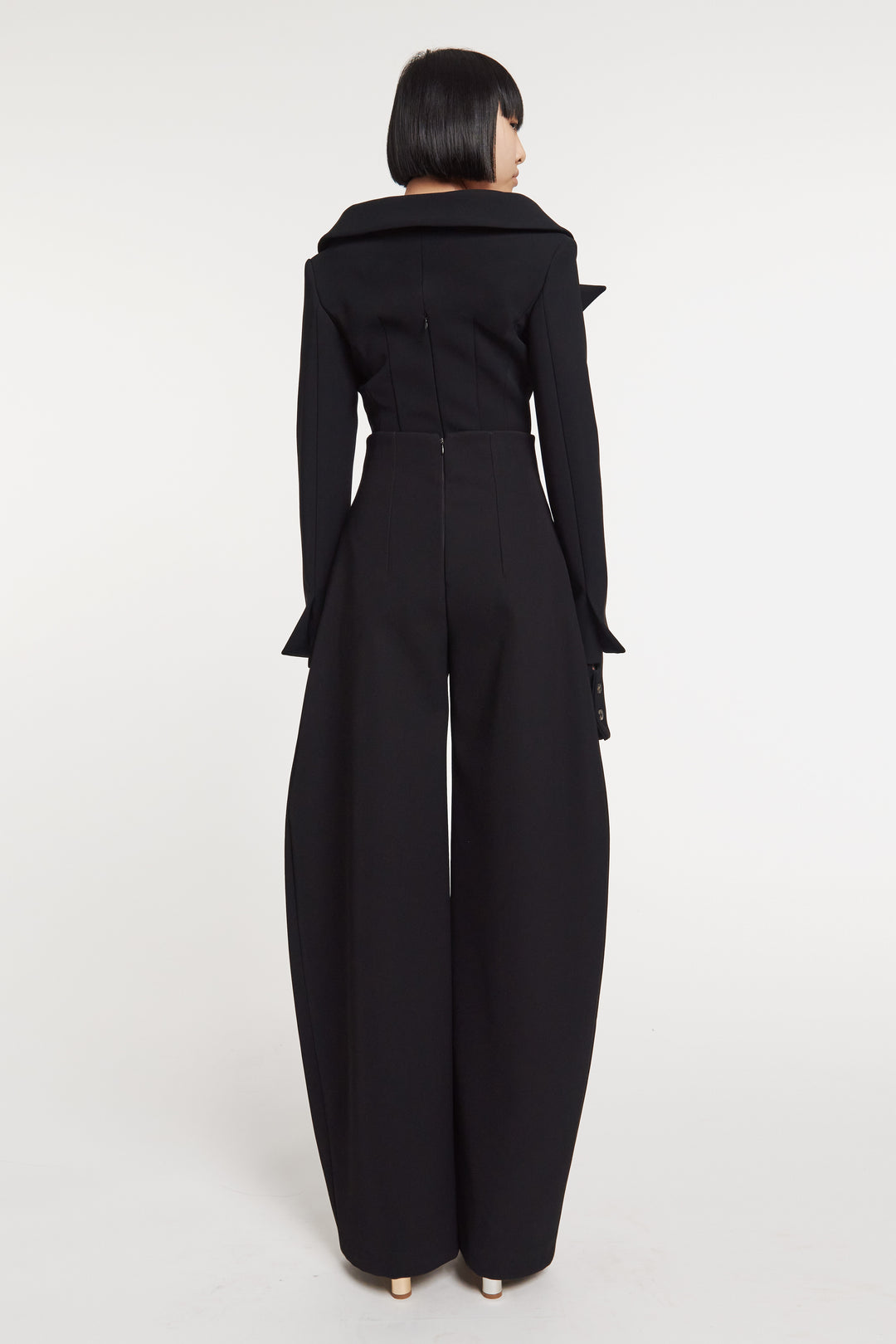 Low Cut Décolleté Bodysuit Shirting Detail Black