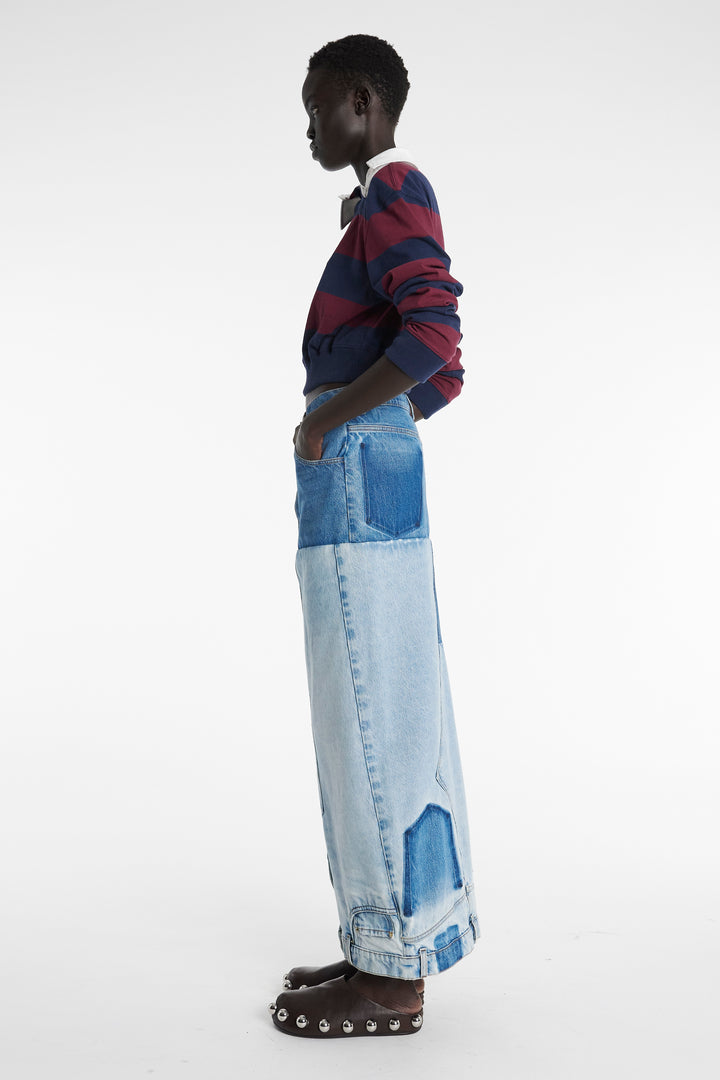 Recycled Denim Mirror Effect Skirt Blue
