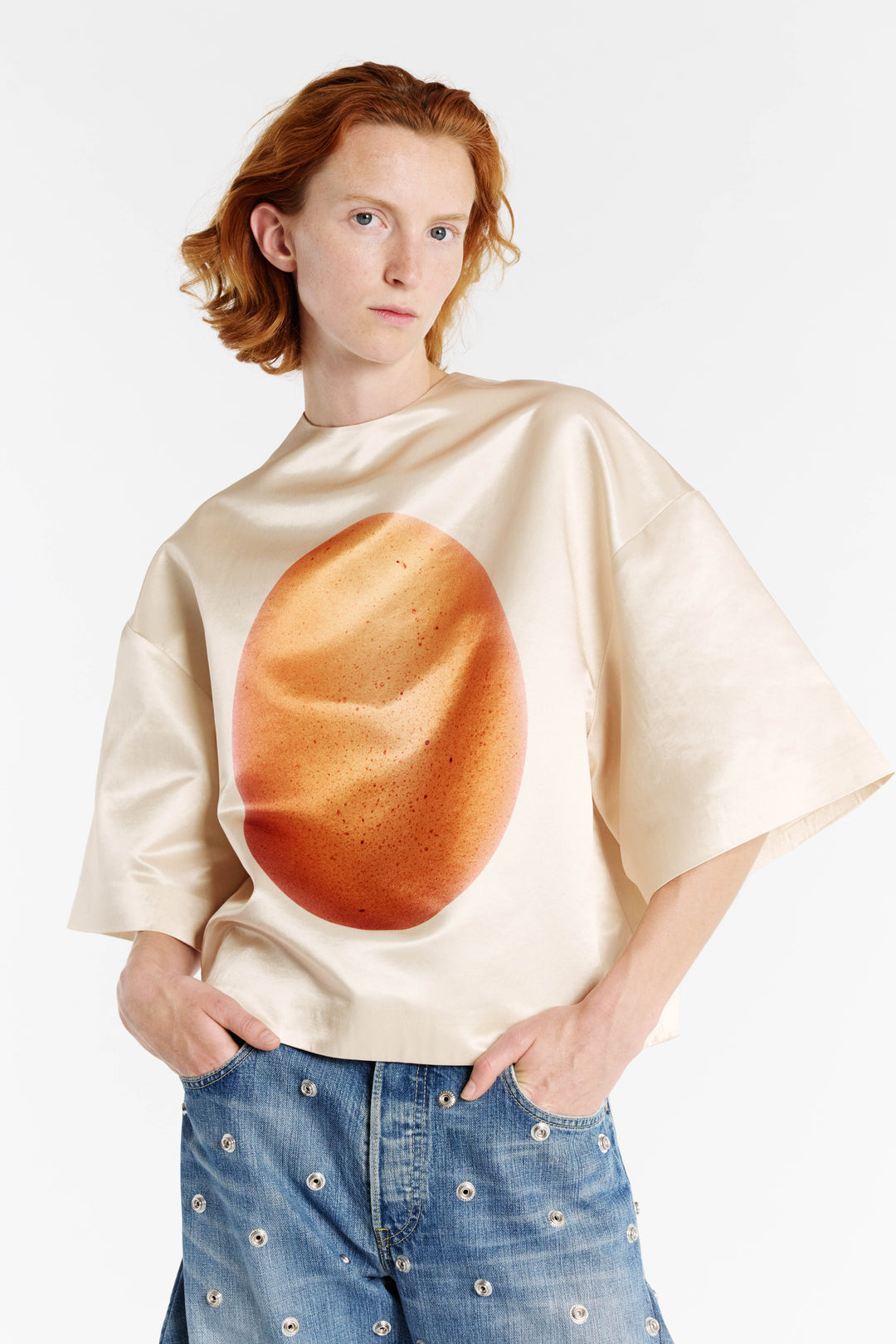 Boiled Egg Satin Top Peach
